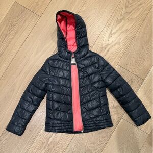 Zara Girls Black Lightweight Nylon Puffer Jacket with Pink Lining Sz 11/12